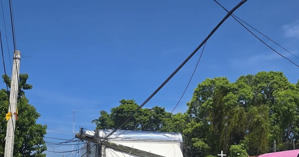 El poste cayó sobre la unidad y varios cables quedaron reventados.