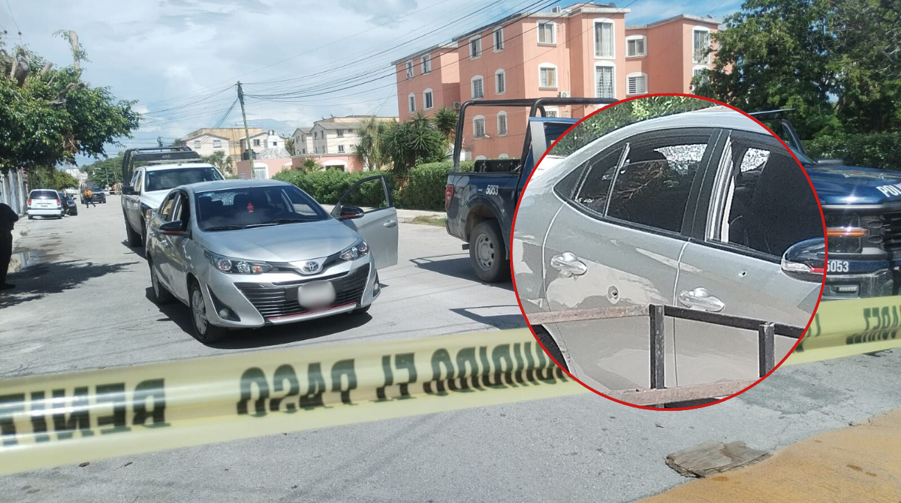 El automóvil recibió impactos de bala en la carrocería; en el pavimento fueron localizados casquillos percutidos El automóvil recibió impactos de bala en la carrocería; en el pavimento fueron localizados casquillos percutidos