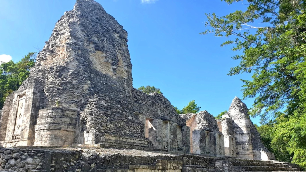 Está ubicada en la selva del municipio de Calakmul, Campeche.