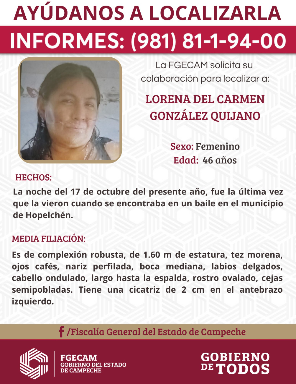 La FGECAM emitió una alerta e investiga las circunstancias del caso. La FGECAM emitió una alerta e investiga las circunstancias del caso.