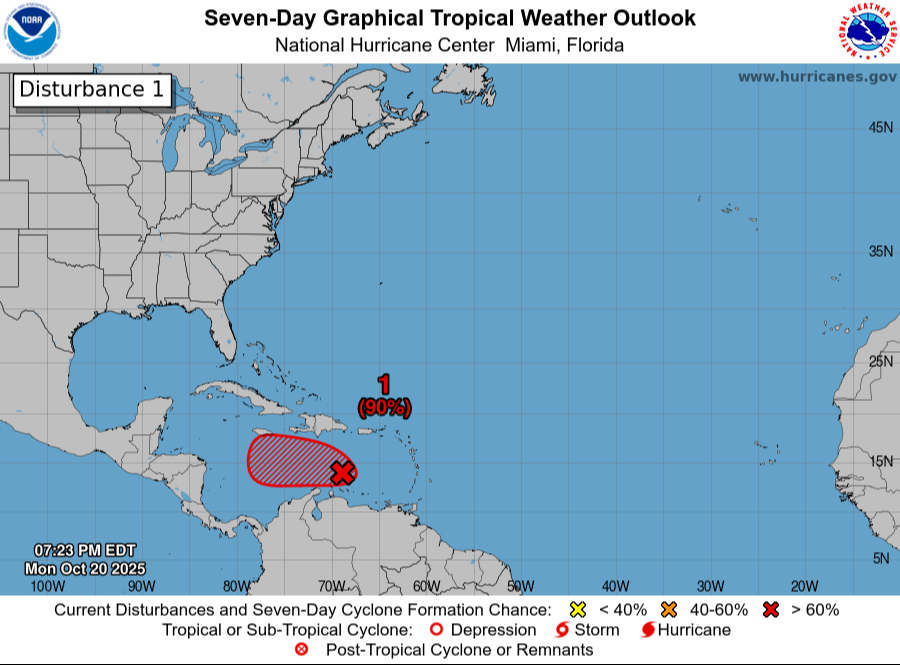 Se mantiene bajo vigilancia el disturbio tropical 98L, que podría convertirse en tormenta “Melissa”. Se mantiene bajo vigilancia el disturbio tropical 98L, que podría convertirse en tormenta “Melissa”.