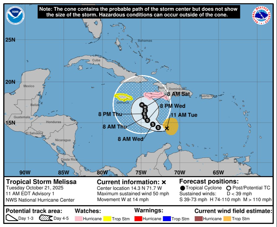 Emiten vigilancias de huracán y tormenta tropical para Haití y Jamaica. Emiten vigilancias de huracán y tormenta tropical para Haití y Jamaica.