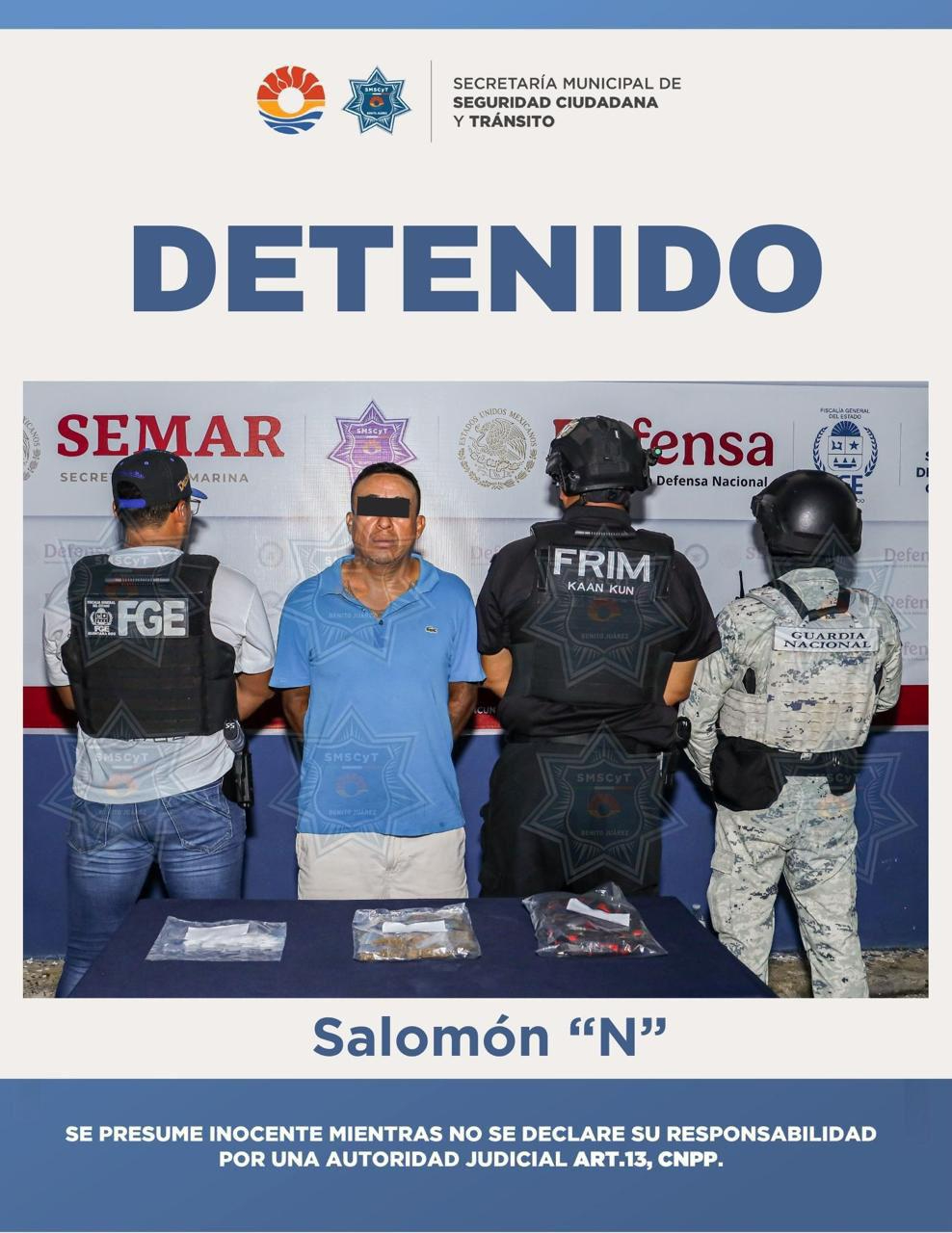 Salomón “N” fue detenido y puesto a disposición de las autoridades correspondientes Salomón “N” fue detenido y puesto a disposición de las autoridades correspondientes