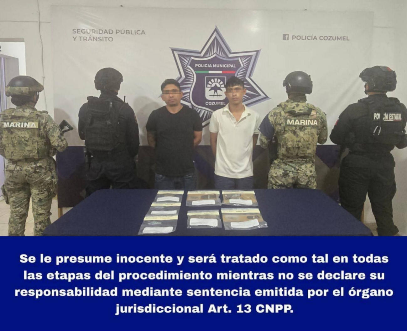 Elementos policiacos y de la Marina aseguraron a los dos sujetos. Elementos policiacos y de la Marina aseguraron a los dos sujetos.