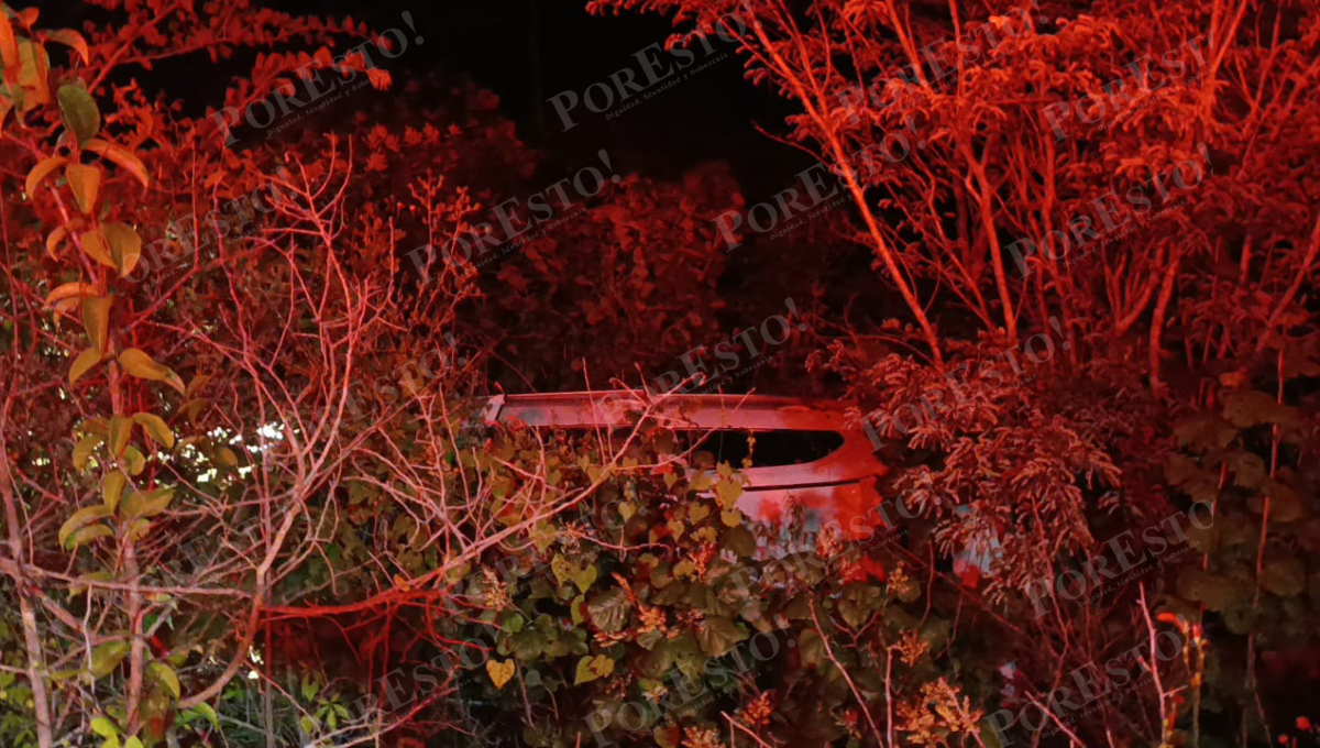 Protección Civil interviene en accidente nocturno: auto termina entre la maleza