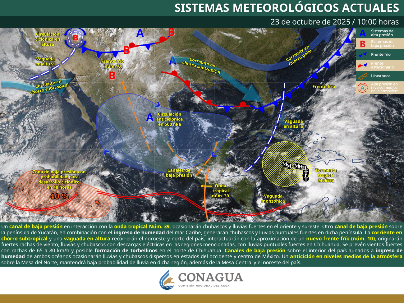 Frente frío número 10 no afectará la región, pero la humedad de la onda tropical 39 sí dejará lluvias dispersas. Frente frío número 10 no afectará la región, pero la humedad de la onda tropical 39 sí dejará lluvias dispersas.