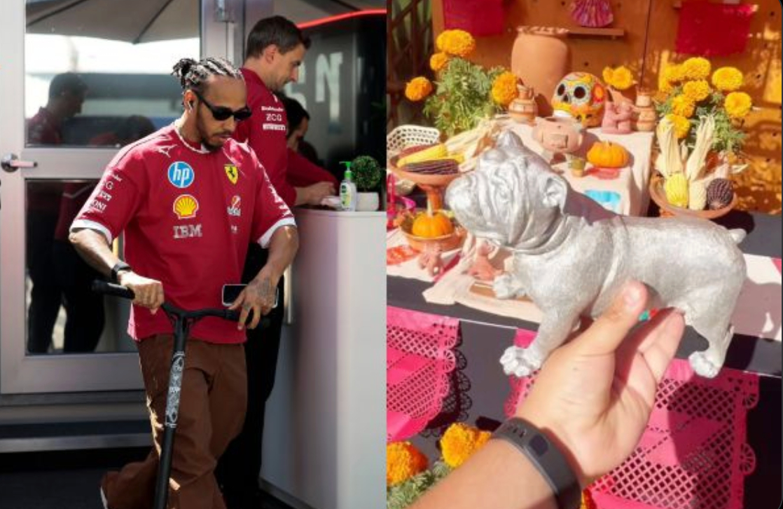 GP de México homenajea a Roscoe, el perrito de Lewis Hamilton, con ofrenda de Día de Muertos