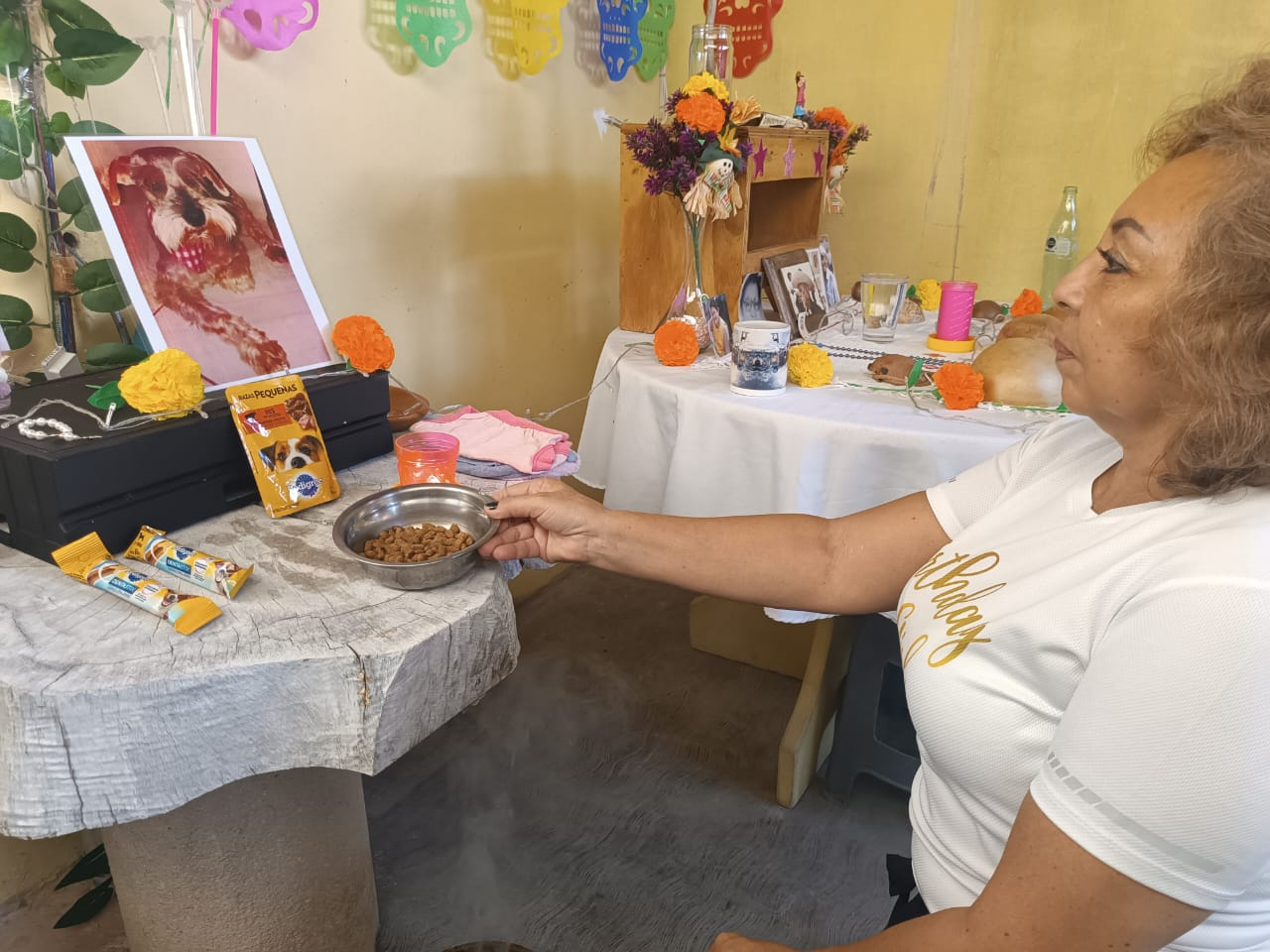 Laura Yorgina Mena da la bienvenida a sus mascotas Kembly y Lula con un altar dedicado a ellas