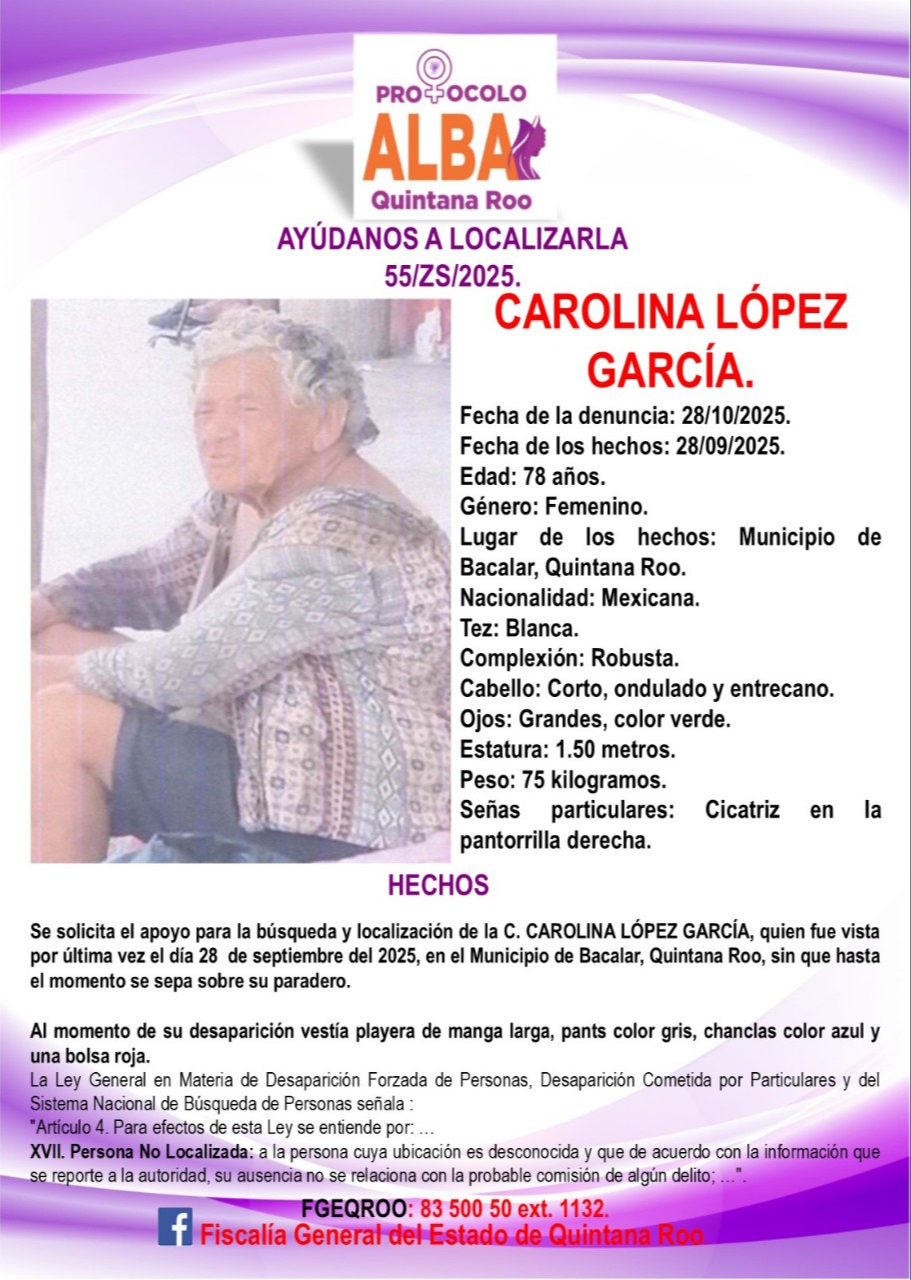 Carolina López García fue vista por última vez el 28 de octubre Carolina López García fue vista por última vez el 28 de octubre