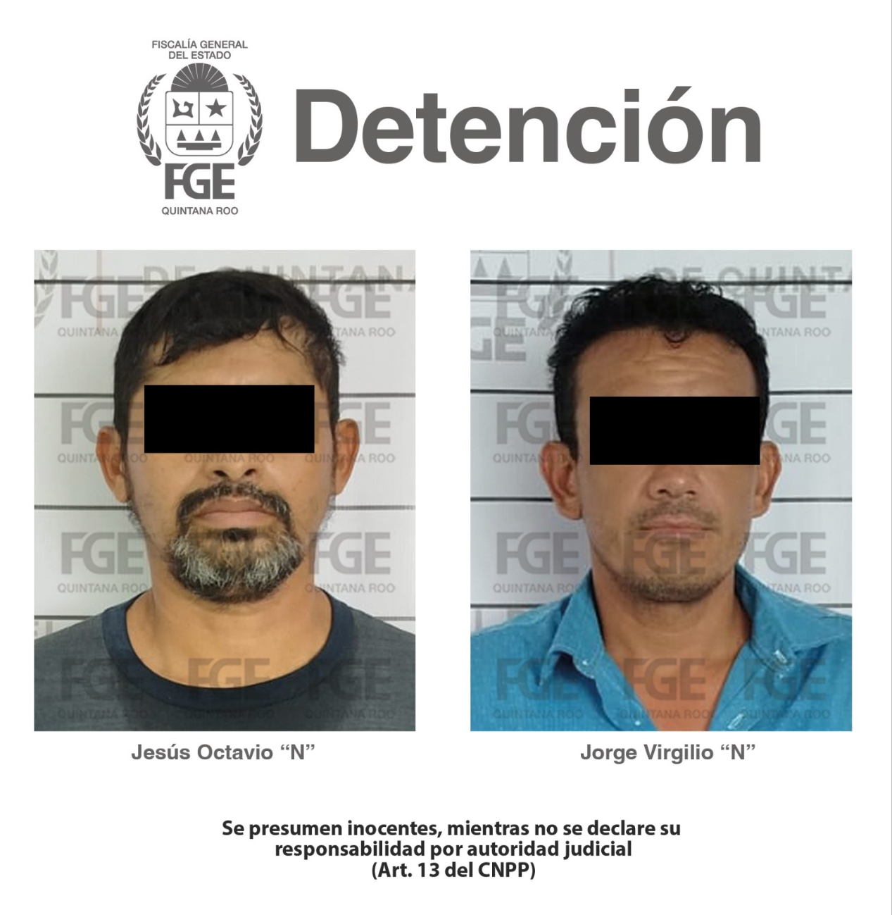 Jesús Octavio “N” y Jorge Virgilio “N” fueron aprehendidos por su presunta responsabilidad en la comisión de delitos contra la salud