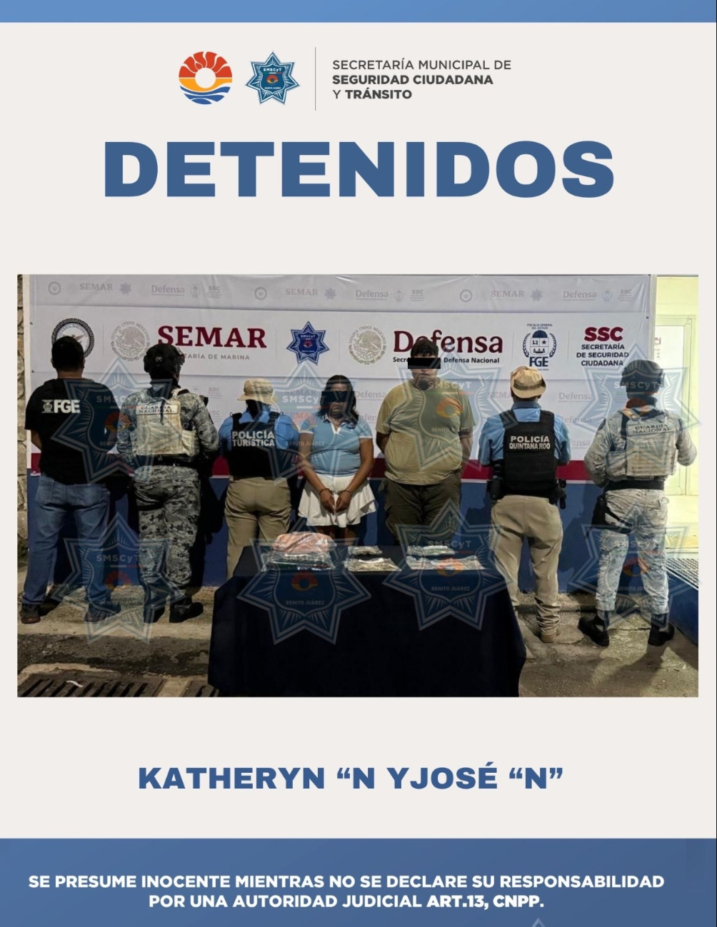 Los detenidos fueron identificados como José Adrián “N” y Katheryn Berenice “N”