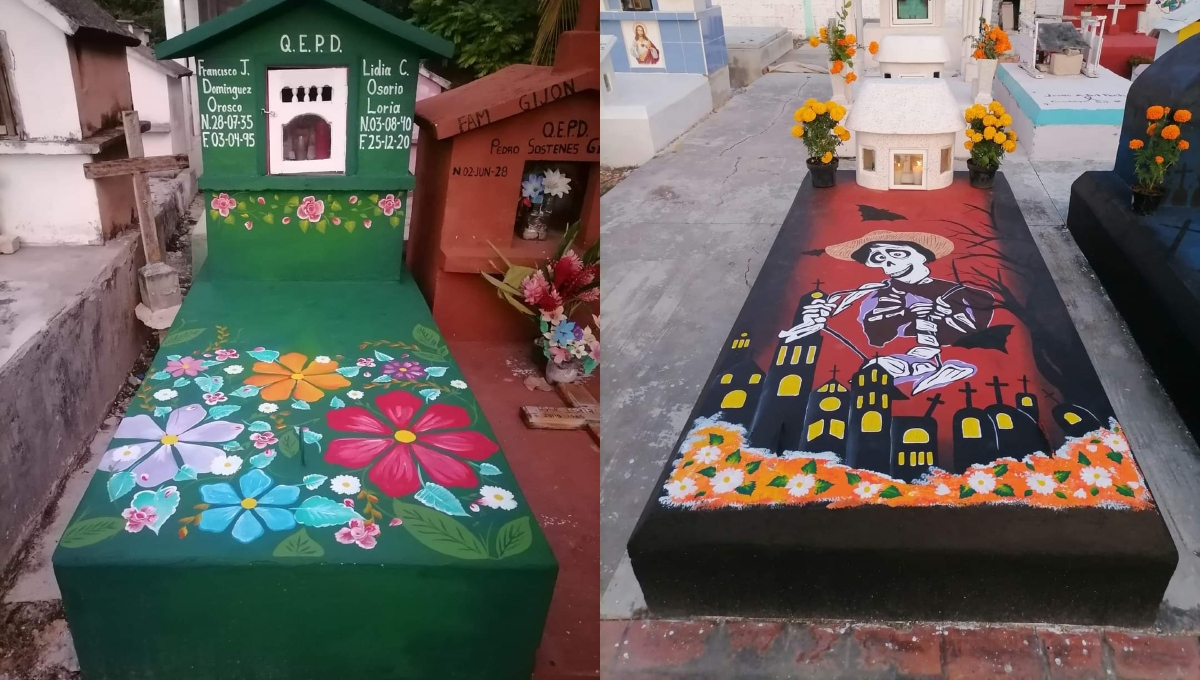 Luis Francisco Novelo Braga se dedica a decorar tumbas con motivos alusivos al Día de Muertos