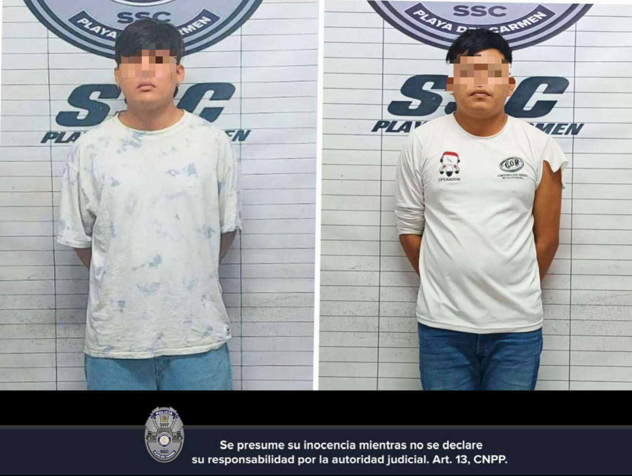 Los dos detenidos fueron presentados por la SSC de Playa del Carmen.