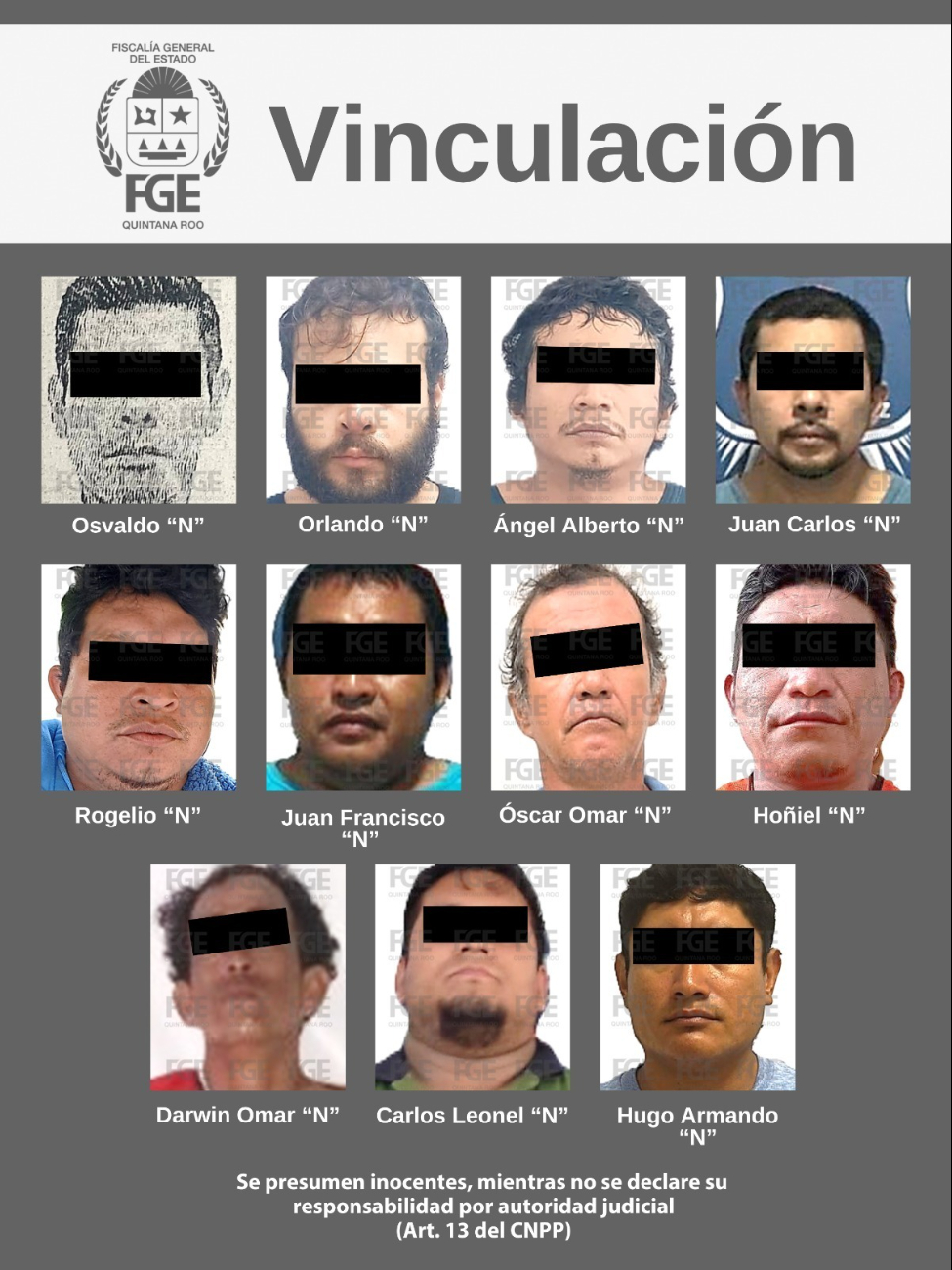 Los 11 hombres vinculados a proceso fueron detenidos en diferentes municipios.