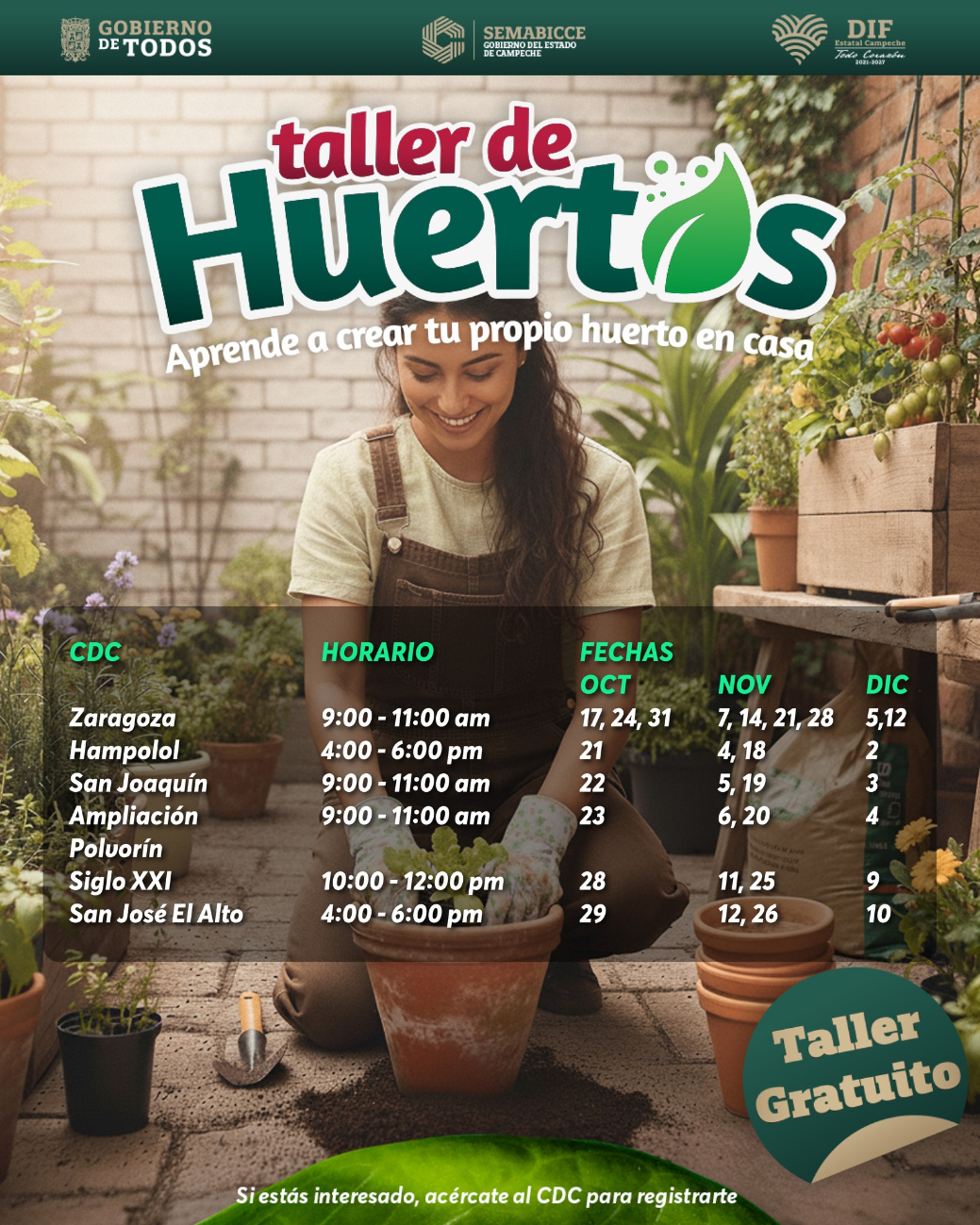 Los talleres fomentan autosuficiencia alimentaria, convivencia y trabajo comunitario.