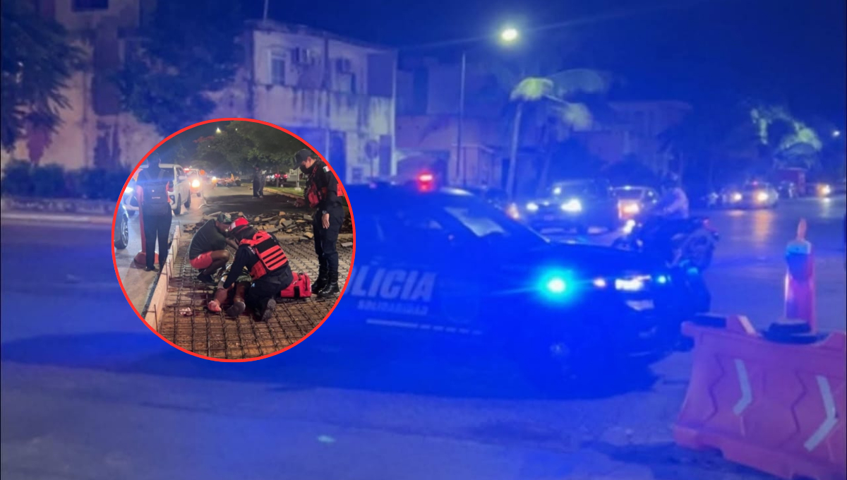 Un motociclista resultó herido al caer sobre varillas de acero en la avenida Chemuyil.