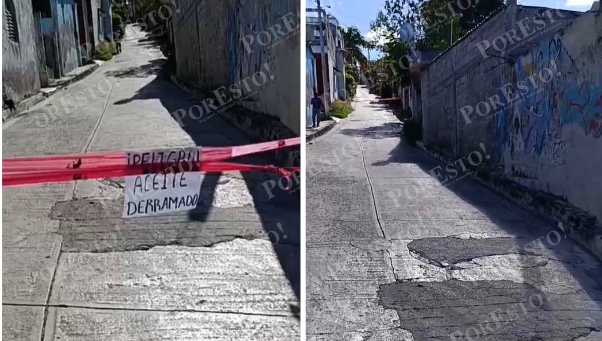 Andador cerrado por riesgo vial frente a letrero de advertencia