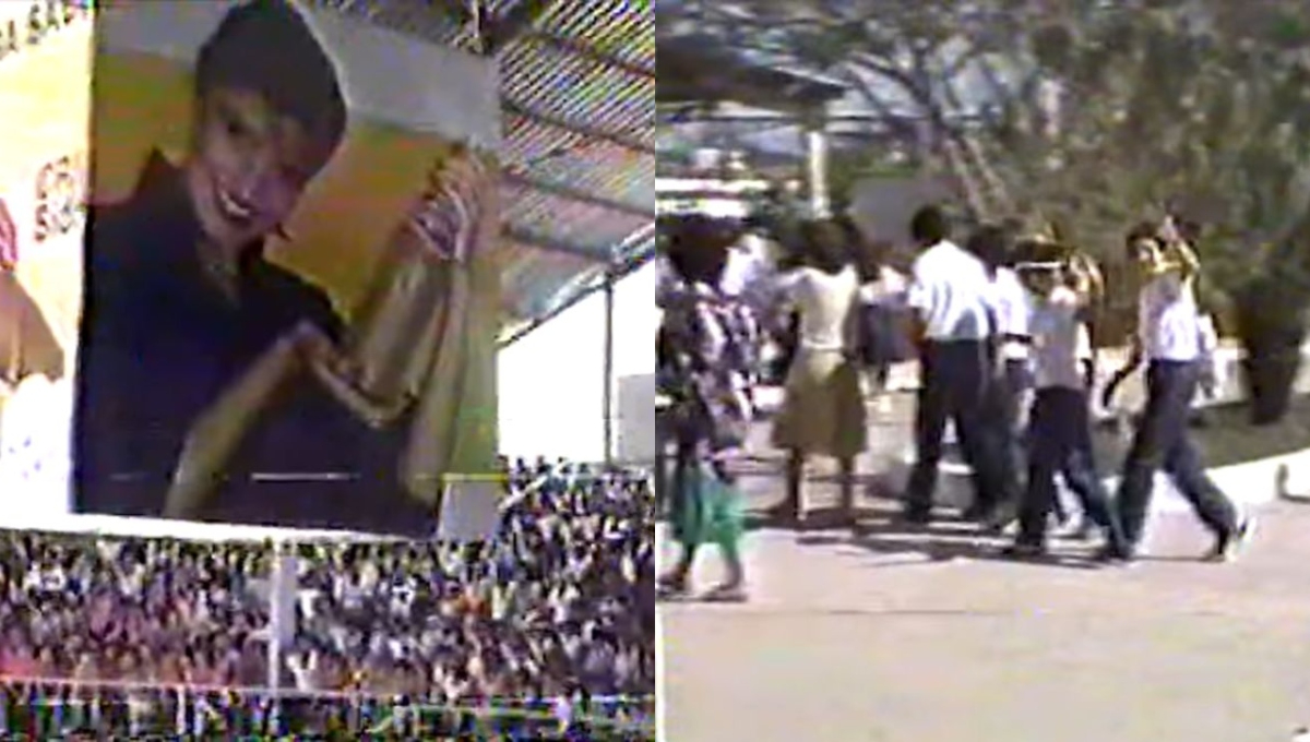 El material muestra la llegada de decenas de estudiantes al recinto ferial