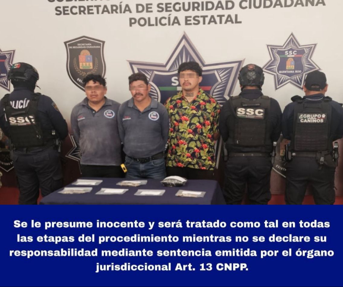 Los tres sujetos detenidos fueron presentados por la SSC del estado.