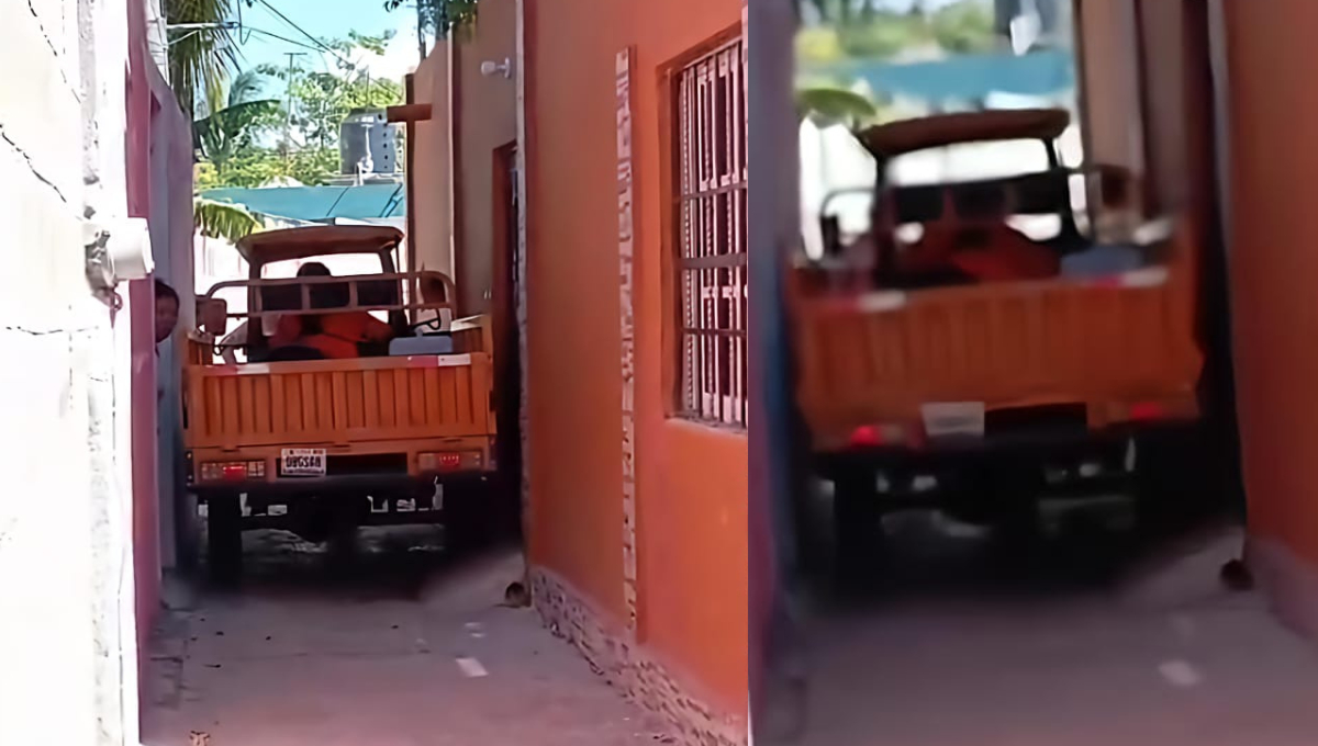 Una trimoto del Ayuntamiento de Campeche quedó atascada en un andador de la colonia Fidel Velázquez.