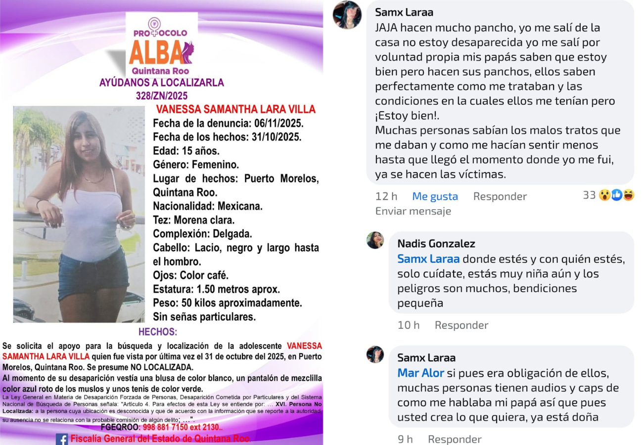 La menor aseguró encontrarse bien por medio de redes sociales
