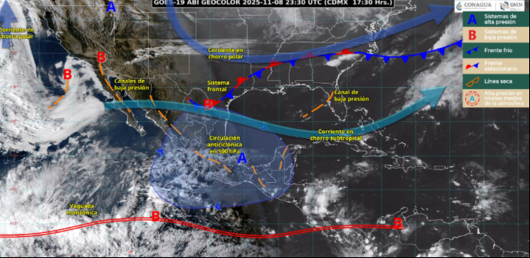 El Frente Frío 13 provocará lluvias y descenso de temperaturas en el país.