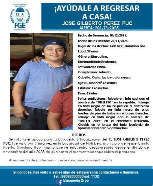 El hombre fue identificado como José Gilberto Pérez Puc de 30 años de edad