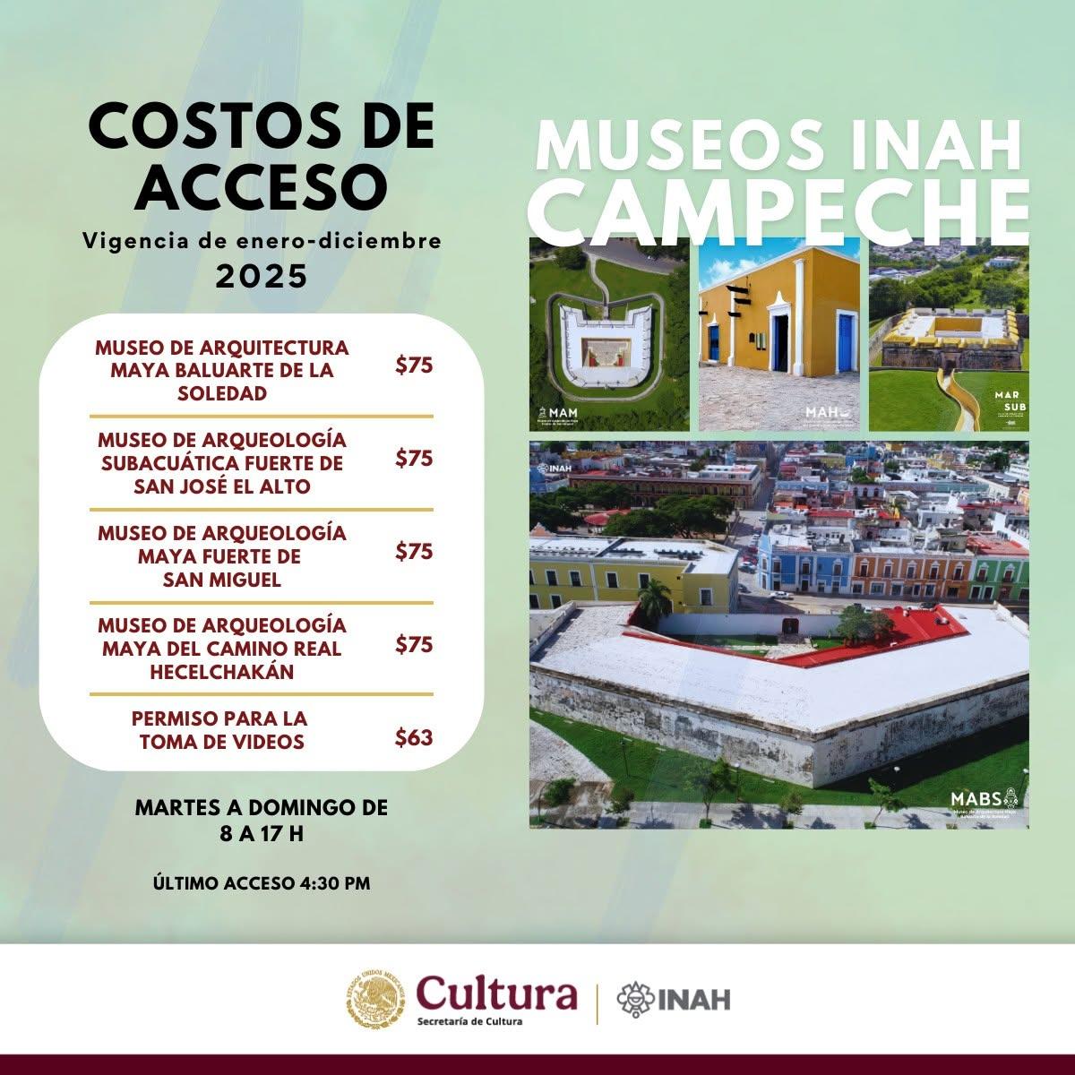 El costo de acceso general es de 75 pesos y el permiso de video 63 pesos.