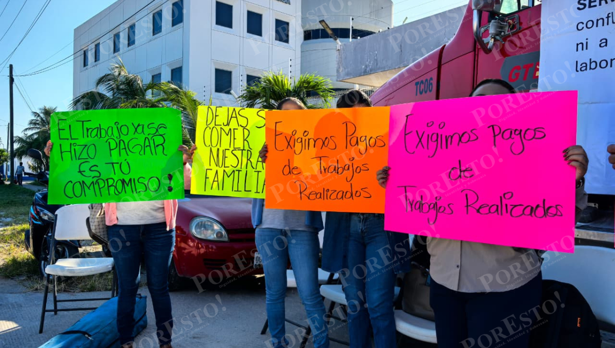 Manifestación laboral en Campeche: exigen justicia y pago inmediato a proveedores