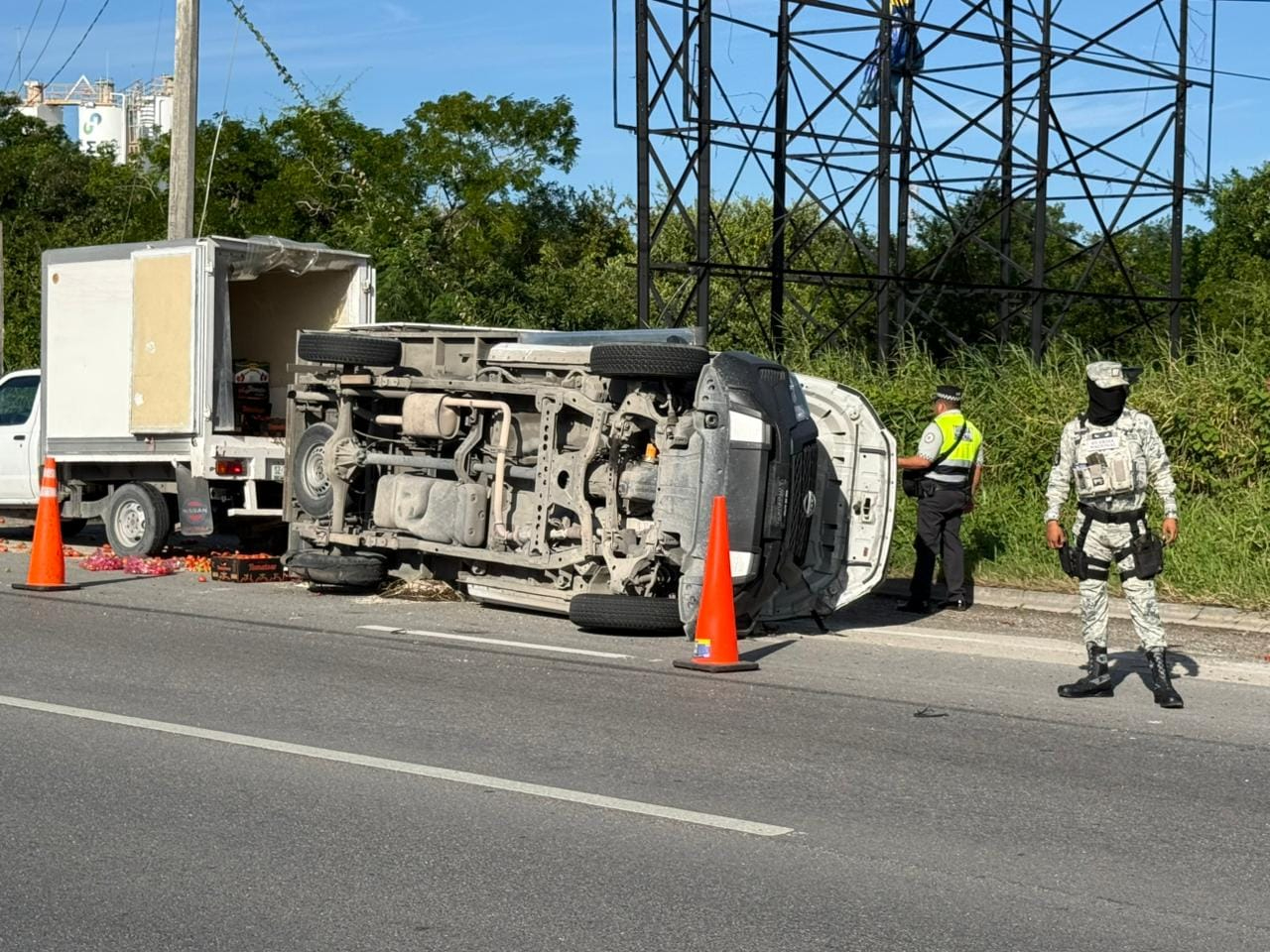 La camioneta transportaba verduras, que quedaron esparcidas sobre la carretera.