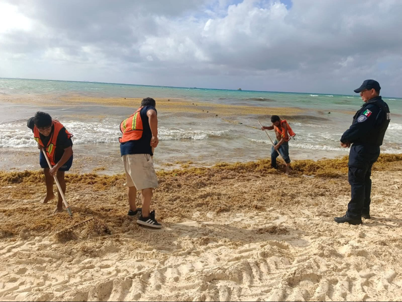 Personas sancionadas participan en labores de limpieza y mantenimiento como parte de su sanción administrativa.
