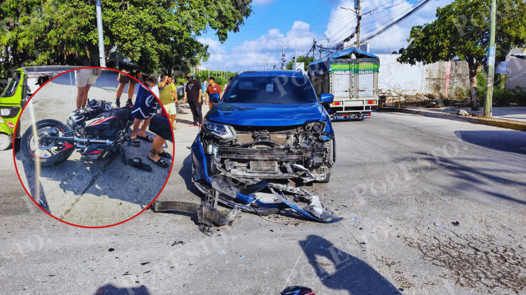 Motociclista termina lesionado tras ser impactado en la región 247 de Cancún