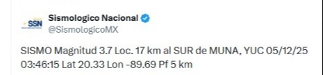 Descartan afectaciones en Campeche tras sismo de 3.7 con epicentro en Muna