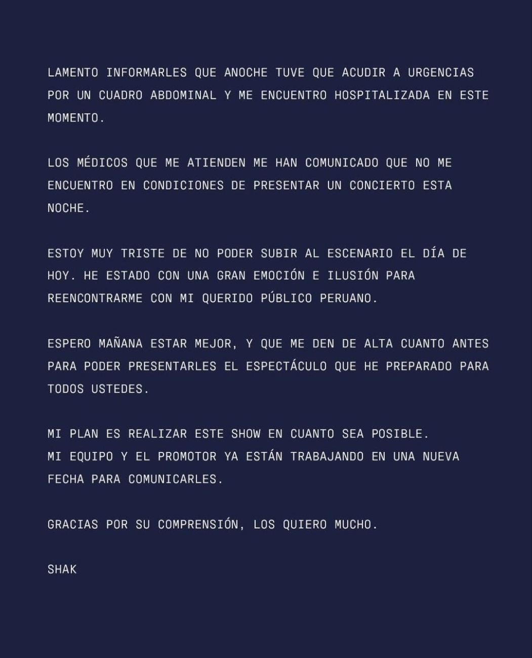 Comunicado oficial de Shakira Comunicado oficial de Shakira