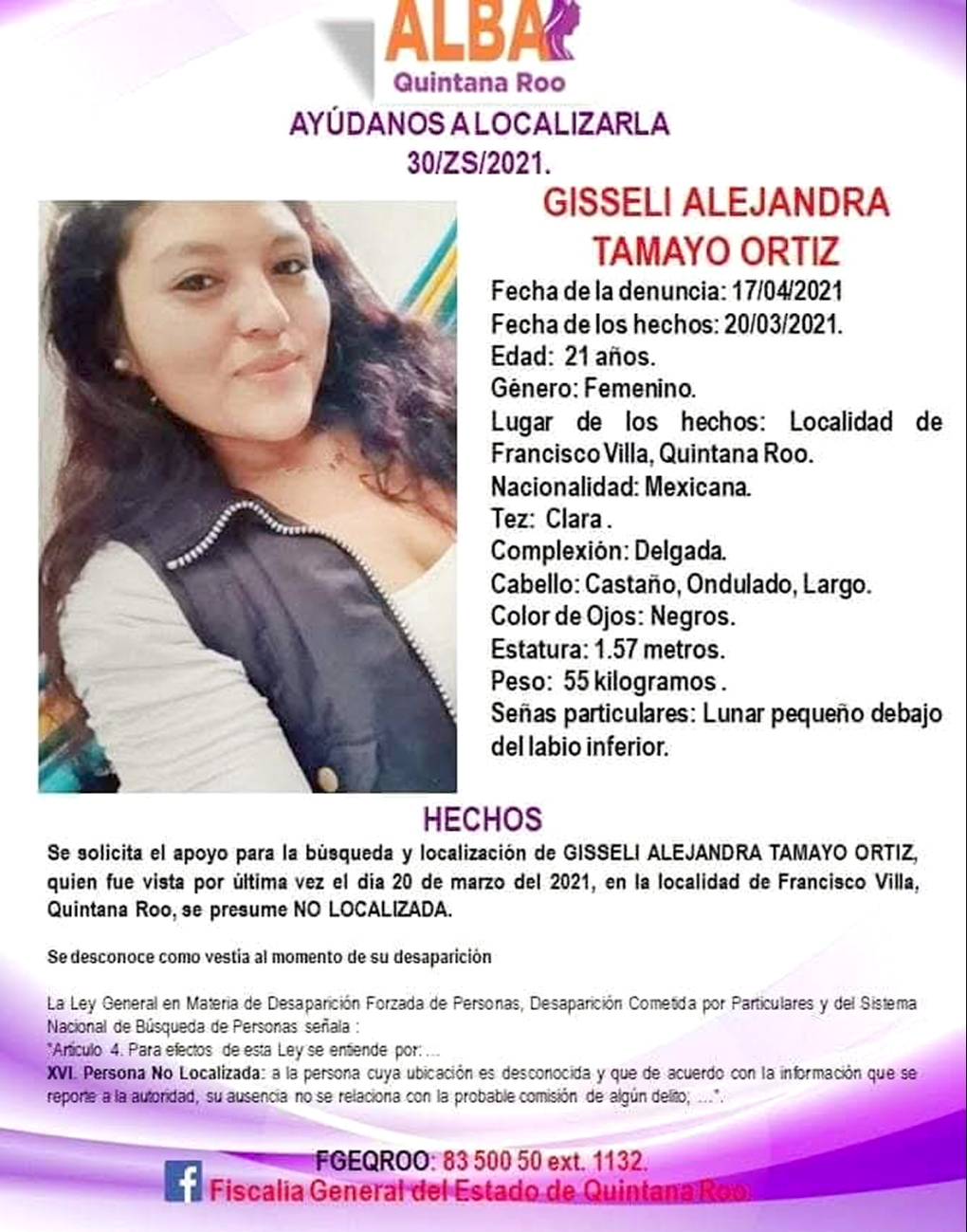 Ofrecen recompensa millonaria por información de joven desaparecida en Chetumal