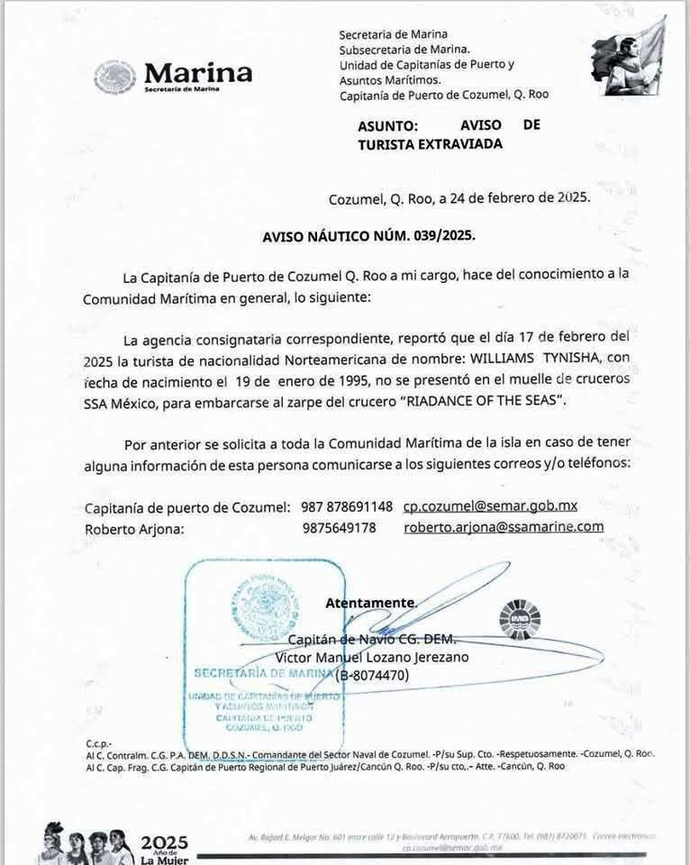 La Capitanía de Puerto emitió el aviso ocho días después del incidente de la mujer. La Capitanía de Puerto emitió el aviso ocho días después del incidente de la mujer.