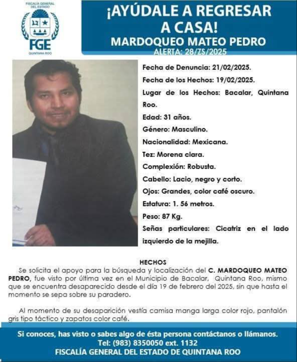 Autoridades también piden ayuda para localizar a Mateo Mardoqueo Pedro. Autoridades también piden ayuda para localizar a Mateo Mardoqueo Pedro.