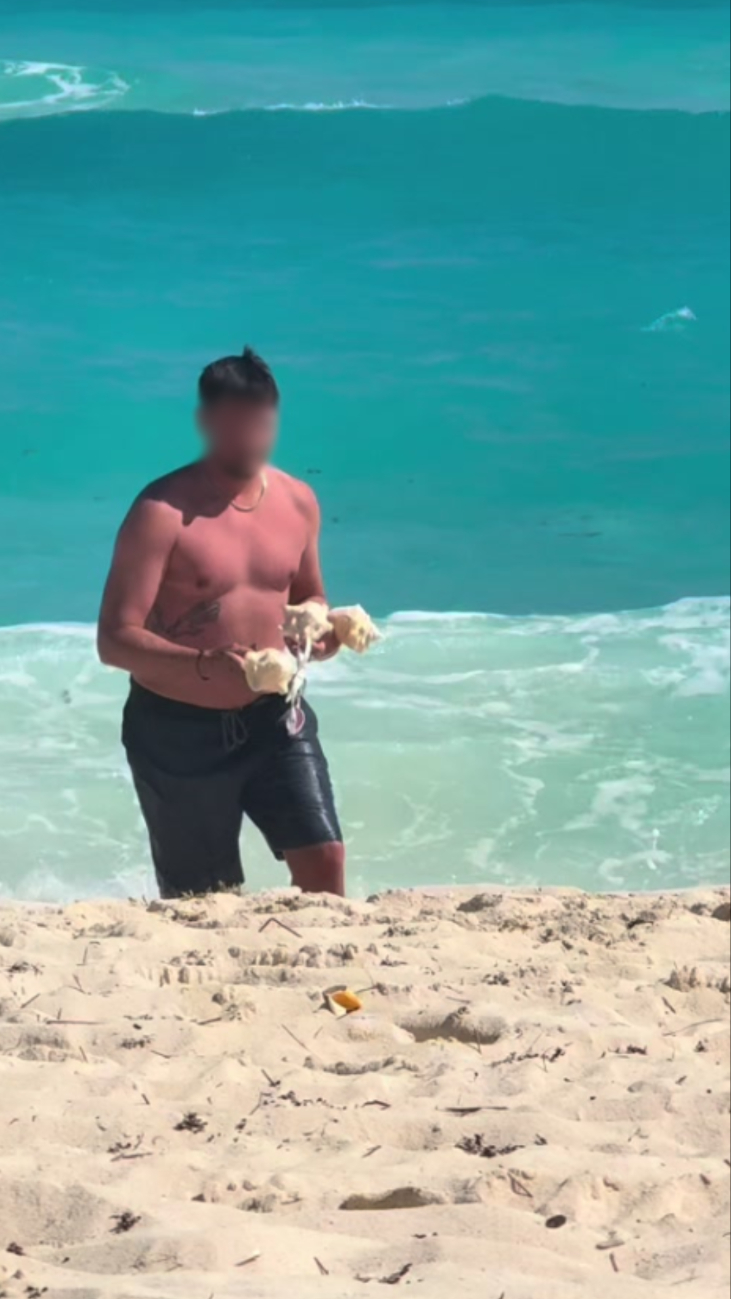 Exponen a extranjero  robando caracolas de una playa de Cancún: VIDEO
