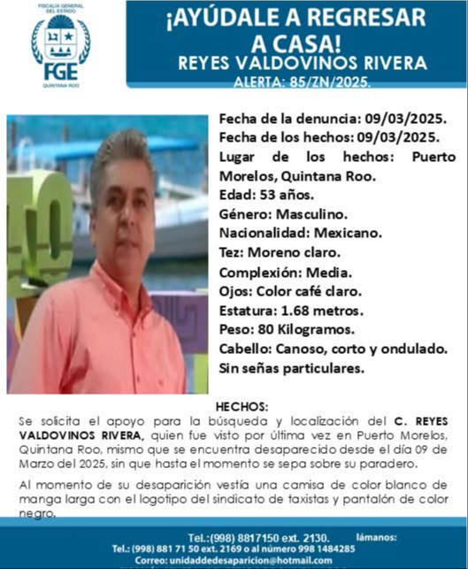 Reyes Valdovinos Rivera es otra víctima de privación de libertad. Reyes Valdovinos Rivera es otra víctima de privación de libertad.