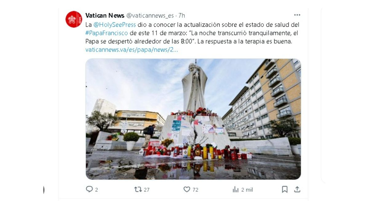 El Vaticano aseguró que el pontífice ya no está en peligro inminente, pero su estado de salud sigue siendo complejo