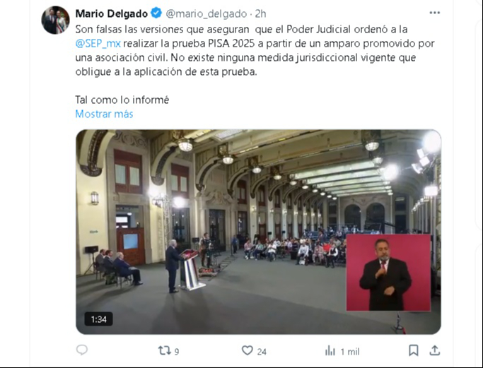 Mario Delgado negó que la aplicación de la prueba PISA se deba a una orden judicial Mario Delgado negó que la aplicación de la prueba PISA se deba a una orden judicial