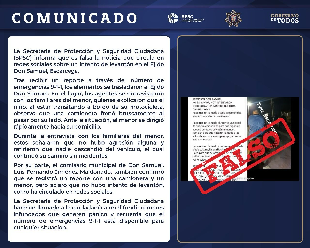 Policía de Campeche desmiente supuesto secuestro en Escárcega 