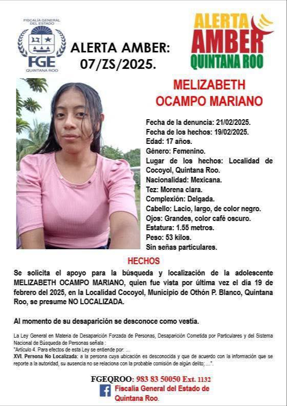 Melizabeth Ocampo Mariano fue recién reportada como desaparecida. Melizabeth Ocampo Mariano fue recién reportada como desaparecida.