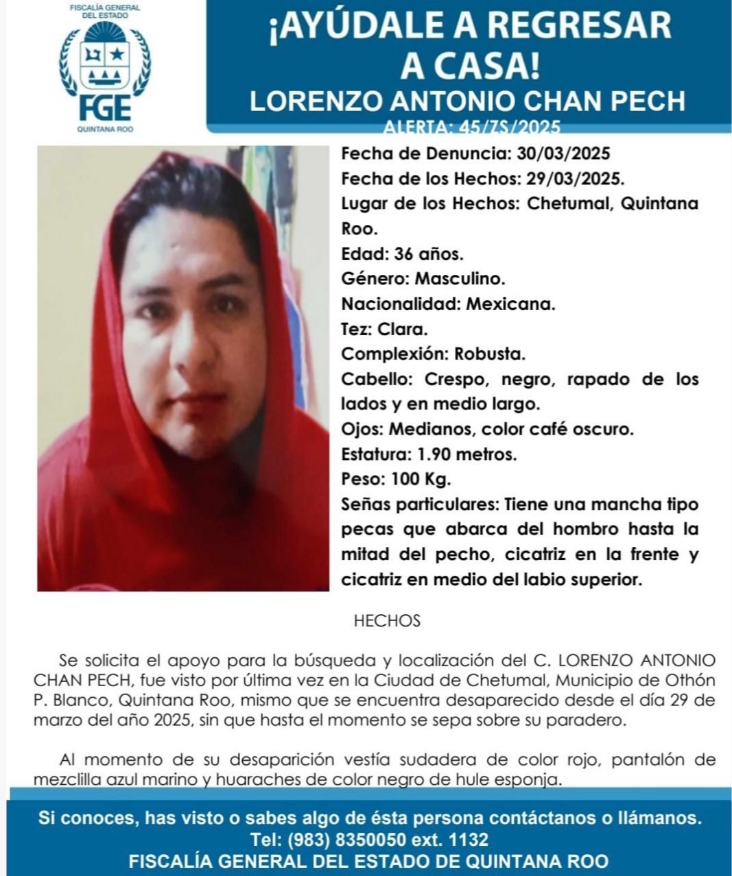 El reporte fue realizado por la madre de la víctima