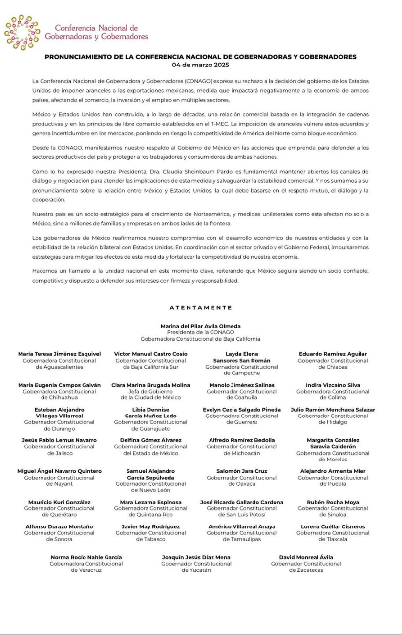 Gobernadores respaldan a la Presidenta de México Gobernadores respaldan a la Presidenta de México
