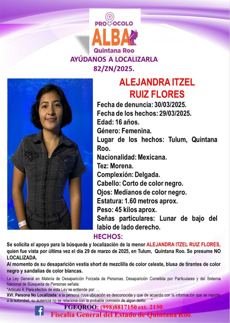 Activan otra ficha por desaparición de una menor en Tulum