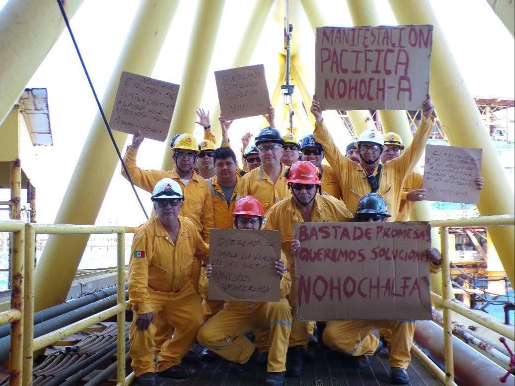 Nueva manifestación en Nohoch-Alfa: petroleros exigen mejores condiciones