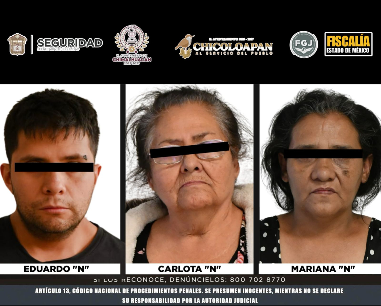 Carlota "N" es acusada del asesinato de dos personas en una vivienda en Chalco