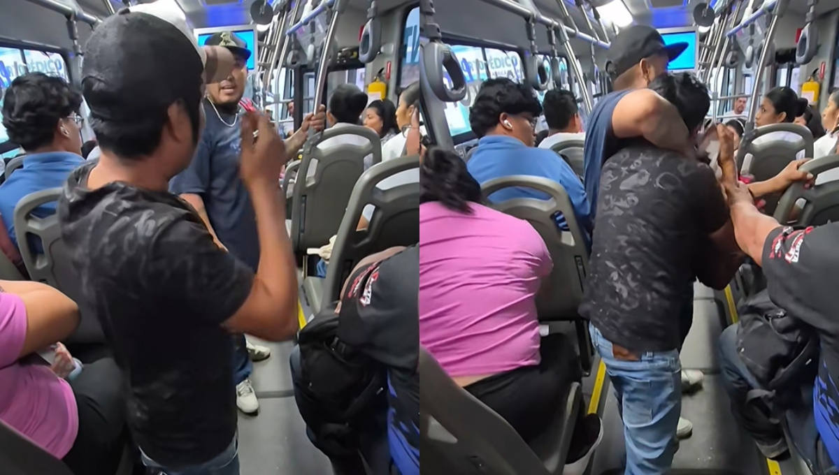 Hombres se enfrentan a golpes a bordo de una unidad de Va y Ven en Mérida