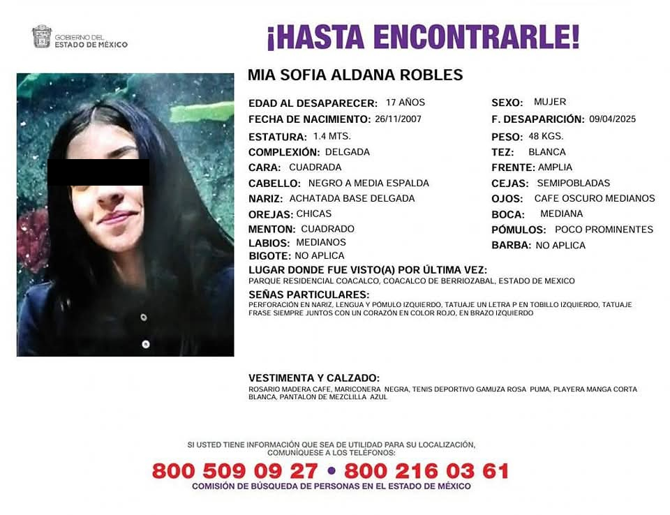 Dos menores reportadas como desaparecidas en Coacalco no han sido localizadas Dos menores reportadas como desaparecidas en Coacalco no han sido localizadas